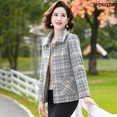 중년엄마우아한 편안한 봄철 아우터클래식한 노칼라 자켓