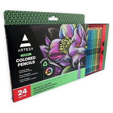 Arteza ARTEZA 메탈릭 색연필 24개의 세트 삼각형 그립 미리 깎인 그림 색칠용 미술 용품