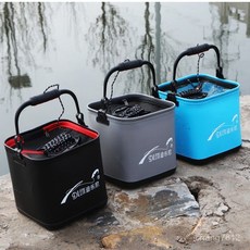 釣魚必備新款加厚釣魚打水桶帶繩可折疊取水提水桶釣魚桶魚箱活魚桶裝魚廠釣魚桶可折疊水桶, ⊙20CM(提繩無蓋款+打水繩),黑色