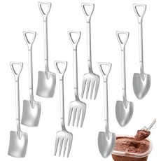 디저트용 실버 미니 삽 스푼 및 포크 세트 모양 뾰족한 스테인리스 스틸 아이스크림 포함 홈 파티 주방 레스토랑 비스트로용 15.2cm(6인치)