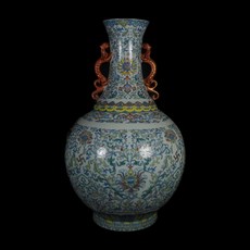 博古珍藏 清乾隆鬥彩萬福慶壽雙螭龍耳大瓶 早期收藏老件文物 國際拍賣級花瓶瓷器 附錦盒, 1個