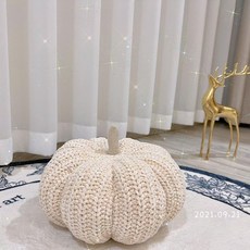 編織南瓜 圓形編織南瓜 北歐編織南瓜 網紅編織南瓜 ins風編織南瓜 少女心編織南瓜 臥室客廳編織南瓜, 1個, 奶油杏