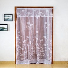 門簾掛簾 防蚊網紗 隔斷簾 蕾絲公主風, 鬱金香 白,90寬*200高送魔術貼