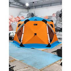 빙어 캠핑 낚시 큐브텐트 레인 육각형 2.2m 쉘터 보온 소형 텐트 얼음낚시 회색 커버, 1, D. 파랑주황 대형 육각형 3.