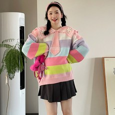 빅사이즈 스웨터 쁘띠 임부 상의 임부복 레인보우 스트라이프 임부 이너