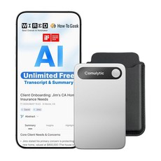 Comulytic Note Pro AI 음성 녹음기 무제한 전사 및 요약 노트 장치 w/Case 앱 제어 통화 회의 강의 인터뷰를 위한 113개 언어 블랙, Silver