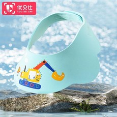 優貝仕 兒童浴帽 挖掘機造型防水護耳洗髮帽 贈洗頭杯, 加長護耳 挖掘機藍, 1個