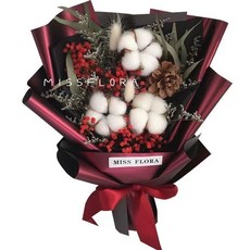 森系永生花乾燥花畢業花束：木棉花七夕情人節禮物，送男女朋友畢業祝福, 紅-滿天星+3木棉花