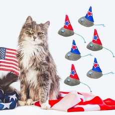 [ 1100439 ] 고양이를 위한 6팩 개박하 마우스 장난감 세트 - 축제 레드 & 블루 스타 모자 휴일 놀이 및 선물용