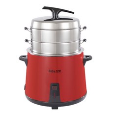 BiBa.百變 多層不鏽鋼蒸煮鍋，快速加熱，多功能用途，節省空間, 紅色, 蒸汽電煮鍋