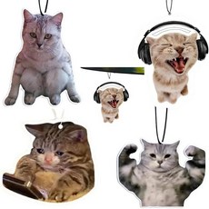 Rawan 4팩 자동차 공기 청정기 고양이 여성 및 남성용 자동차에 귀여운 액세서리 재미있는 식 벽걸이 방향제 자동차 내부 방 식 크리스마스 선물용(B 2가지 향), Rawan 4팩 자동차 공기 청정기 고양이 여성 및 남