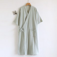 新款日系純棉紗布和服睡袍開衫短袖女春夏薄款縐布浴袍家居服睡衣