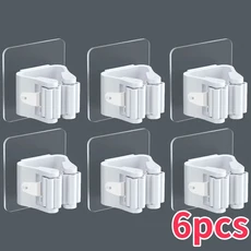 걸레 홀더 자체 접착 지원 주최자 액세서리 스탠드 청소 보관 벽걸이 빗자루 욕실 주방 브러시, 6pcs White, 1개