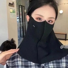 冰絲防曬口罩女護頸一體透氣孔面罩 3D防紫外線無痕騎行面罩 時尚通勤冰絲遮陽臉罩, 3D護頸魚骨冬季薄絨黑色, 1個