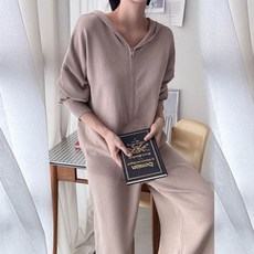 보리맘 후드 투웨이 집업 탄탄 니트 세트 봄 가을 와이드 바지 셋업 R614