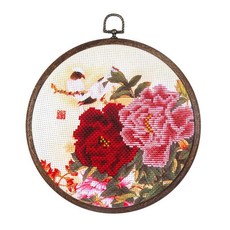 新中式簡約刺繡掛飾，適合客廳裝飾的手工DIY材料包, 1個, 牡丹03  只繡花朵,送仿古繡繃