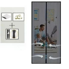 호환 반려동물 친화적인 자석 모기 파리 방충망 - 가정용 자동 닫힘 메쉬 커튼, 01 검정색
