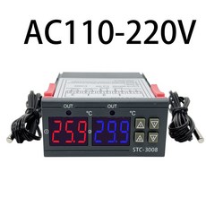 듀얼 디지털 STC 프로브 24V 히터 조절기 난방 냉각 12V 220V 릴레이 냉장고 출력 온도 컨트롤러 3008, 1개, 1) AC 110-220V, AC 110 220V