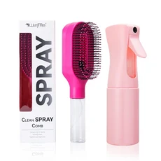 2-in-1 스프레이 헤어 브러쉬 세트 연속 분무 병 젖은 모발과 마른 스타일링을 위한 엉킴 방지 정전기 두피, 06 Rose pink