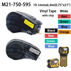 다색 M21750595 19.1mmx6.4m0.75x21 자체 접착식 비닐 라벨 칩이 있는 BRADY BMP21 PLUS M210 프린터와 호환 가능, 19mm, with chip BK on WT