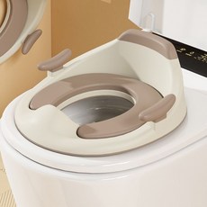 智能馬桶嬰兒童坐便圈男女寶寶專用坐便器大號小孩厠所坐墊蓋便盆, 一體包膠黃棕色-馬桶圈-適合智能+普通馬
