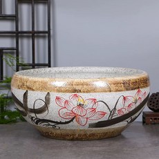 대형 수반 화분 수경 조경 플라스틱옥돌색소형(35cm)바닥무공 옹기 어항 연못 도자기 석회, AD. 수묵 줄무늬
