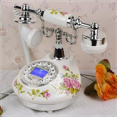 다이얼전화기 빈티지 인테리어 옛날 전화기 소품 일반 유선 엔틱 골드, 8 플라워 원 실버 백라이트 핸즈프리