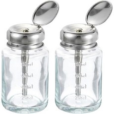 하핑턴 2개 2.7온스 80ML 유리 펌핑 디스펜서 병 정사각형 액체 펌핑 프레스 메이크업 리무버 디스펜싱 알코올을 위한 금속 플립 커버가 있는 알코올 용기를 밀어내세요, 2