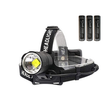 충전식 LED 줌 써치 헤드 랜턴 + 18650 배터리 3개 세트, 1개