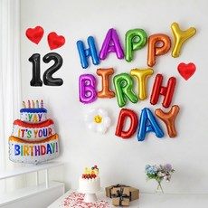 해피제이니 생일이벤트 풍선 레터링 가랜드 레인보우 생일 파티용품 세트, 1세트, 레인보우 숫자12