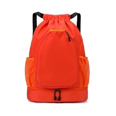 台灣出貨 羽球背包 羽球後背包 大容量運動背包 網球包 乾濕分離抽繩束口健身背包, 桔紅色, 1個