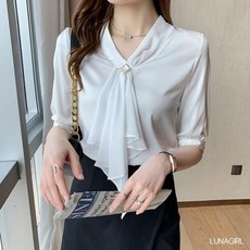 LUNAGIRL 女款V領短袖襯衫