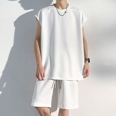 男女款華夫格無袖背心短褲休閒運動套裝