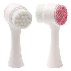 JS購物 3D雙面毛孔清潔洗臉刷 柔軟刷毛矽膠洗面刷 深層清潔毛孔 溫和按摩去角質, 粉白色, 1個