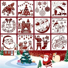 제니미엘 크리스마스 스텐실 세트 트리/눈송이/산타 DIY 연말 파티 카드 꾸미기, 1개