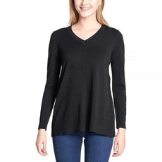 DKNY Jeans 여성용 브이넥 스웨터 블랙. S