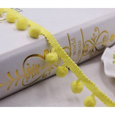 미니 진주 폼폼 프린지 리본 재봉 레이스 니트 원단 수제 DIY 공예 액세서리 4 야드 트림 볼 10 mm, 4yard, yellow, 1개