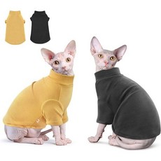 Idepet아이디펫 스핑크스 고양이 스웨터 2팩 터틀넥 털 없는 셔츠 부드럽고 따뜻한 옷 소매 풀오버 반려동물 겨울 잠옷 강아지 점프수트 블랙옐로우 스몰, Small, Black&Yellow