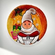 好貨精選 一次性聖誕節主題餐盤，圓形派對零食甜品水果盤，安全衛生餐具, 1個