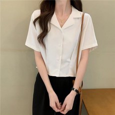 西裝領短袖襯衫 - 韓版寬鬆百搭女上衣