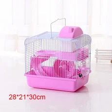 애완 동물 햄스터 케이지 럭셔리 휴대용 캐리어 러닝 휠 물병 음식 분지와 가정용 더블 레이어, Pink C