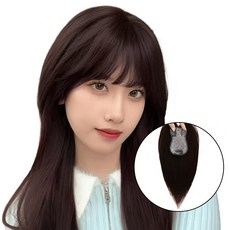 지비킹 여자 정수리 앞머리 가발 9*13 큰 사아즈 사람 두피 구현 인모100%, 1개, 다크브라운 30cm