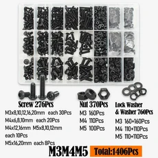 2510p 원형 육각 캡 나사 키트 M2 M2.5 M3 M4 M5 M6 검정색 10.9 등급 소켓 버튼 헤드 알렌 드라이브 나사, 05 Round  1406pcs