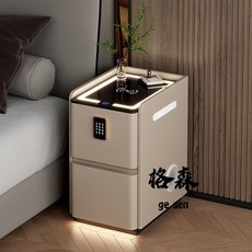 【格森】實木床頭櫃 簡約現代臥室床邊櫃 家用輕奢免安裝床頭窄櫃, 白色+三色燈+充+插排+感應燈,（全實木）寬30深40高50默認右, 1個