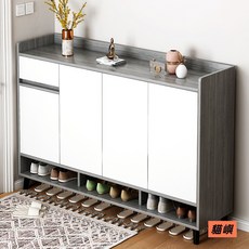 貓嶼鞋櫃家用門口簡約現代入戶客廳輕奢玄關小戶型大容量收納儲物鞋架, XG013228 【四門一抽】天空灰+暖,組裝