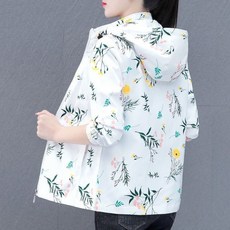 중년여성 얇은 플라워 바람막이 자켓 캐주얼 간절기 후드 아우터 경량 집업 점퍼