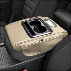 Gdnecad 자동차 센터 콘솔 팔걸이 베개 5-in-1 쿠션 사이드 백 2개 포함 티슈 박스 슬롯 컵 및 휴대폰 홀더 다기능 가죽 자동 커버 보관 정리함베이지 일반, Normal, Gray