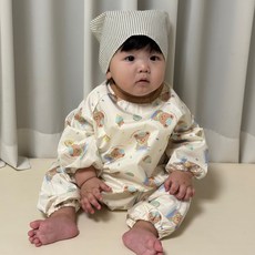 돗투돗 프리미엄 디저트 플라워 유아용 미술 전신가운 지퍼형, 디저트 돗꼼(브라운)