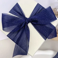 실버 스파클링 원사 리본 쉬폰 웨딩 주름 메쉬 액세서리 밝은 실크 주름 선물 상자 꽃 번들 포장, 01 5 Meters, 19 17