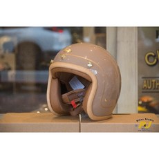 P&J 捷寶 騎士部品 Chief Charites 二代 真皮皮革邊條復古安全帽, 奶茶色,XL, 1個